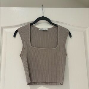 NONchalant Taupe Ribbed Square-Neck Tank